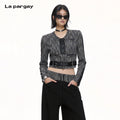 Lapargay Motorcycle style short jacket Metal button detail Built-in waist-cinching belt design L69101202B