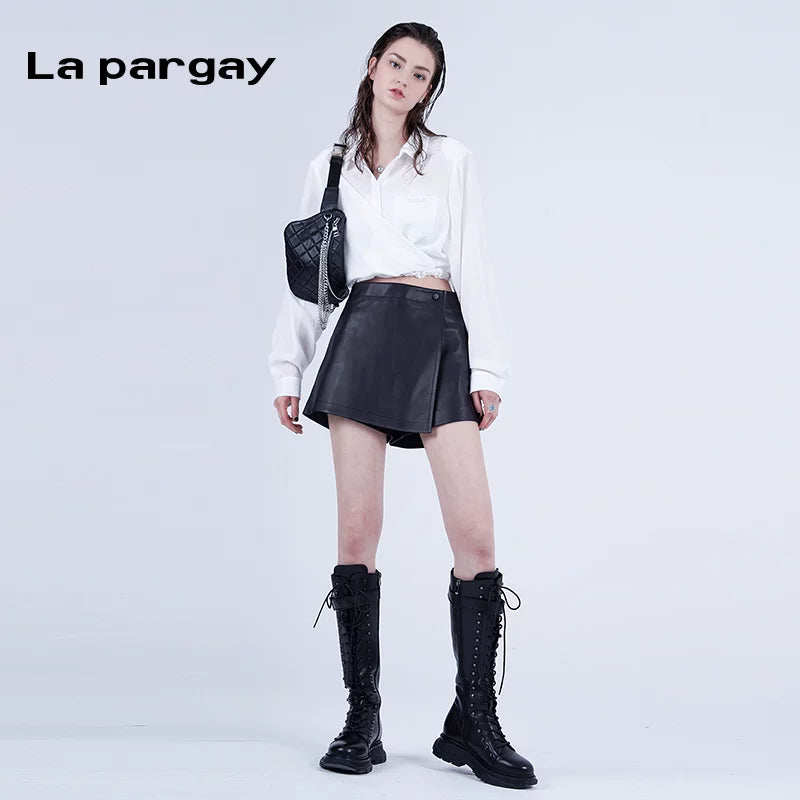 Lapargay 2026 polo collar long-sleeve shirt niche simple temperament women's top short style