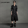 Lapargay Ribbed cinched waist long-sleeved dress 2026 spring new women's black personality fashionable long dress