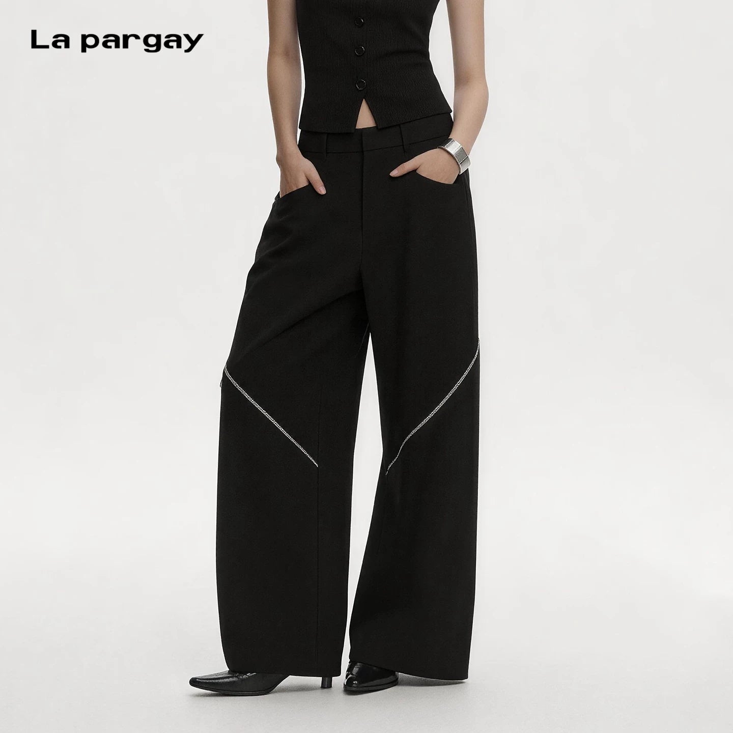 Lapargay Unisex Wide-Leg Pants 2026 New Personalized Design Zipper Patch Straight Leg Trendy Floor-Length Pants