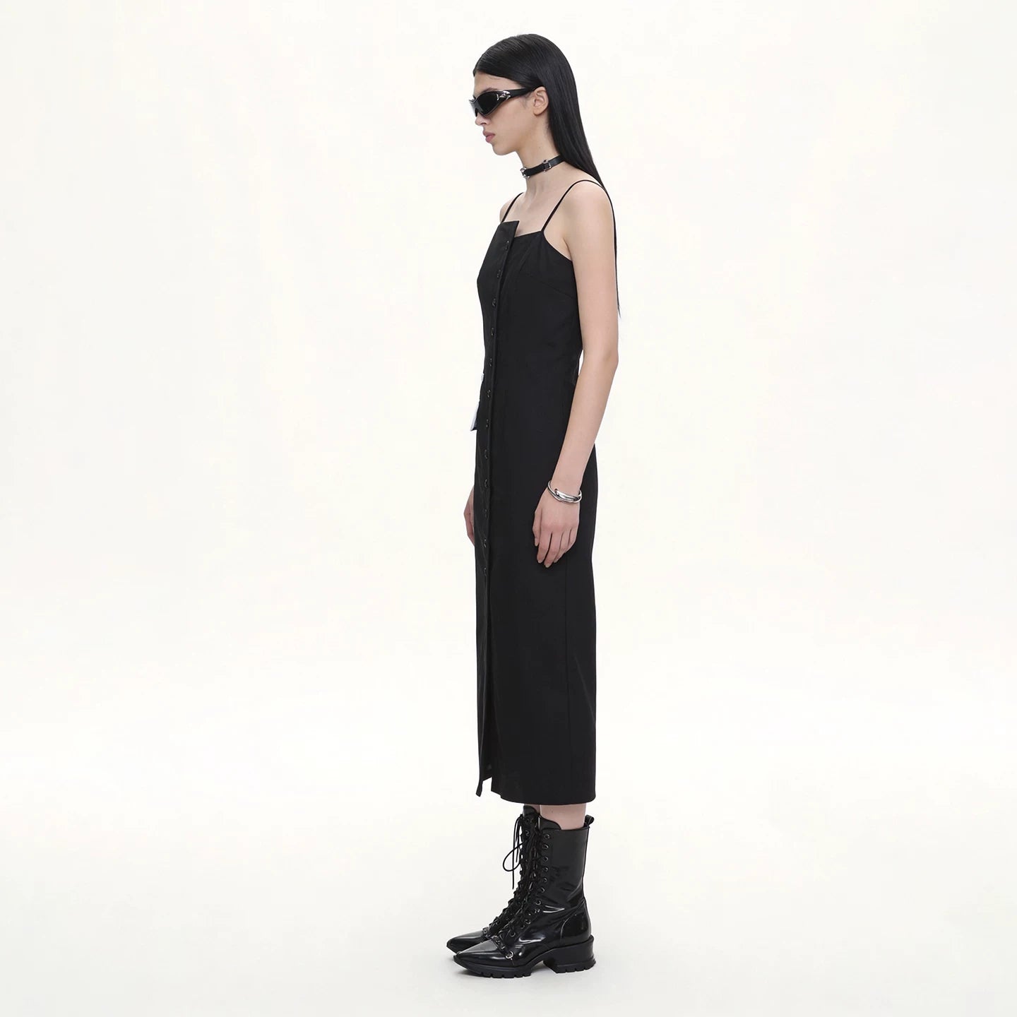 Lapargay Camisole Waist-Nipping Dress, Single-Breasted Button Placket, Premium Slimming Long Dress L69209016C