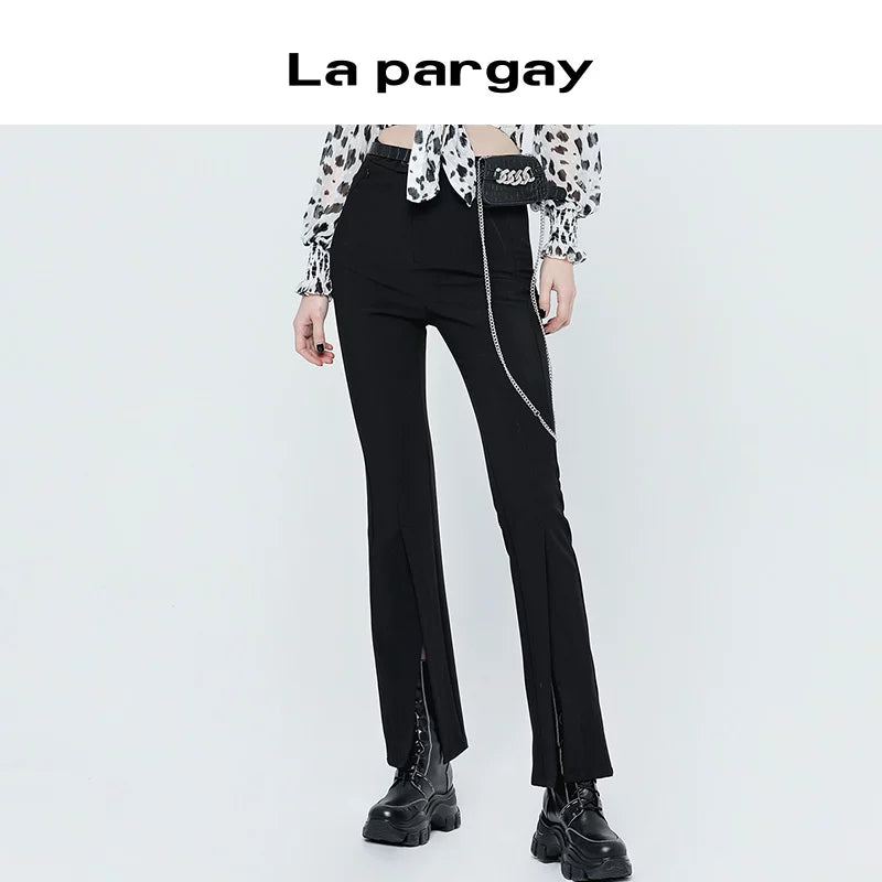 Lapargay 2026 New Casual Pants Black Versatile High-waist Slimming Sweet Cool Trousers Design Sense Niche