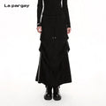 Lapargay Long Slit Cargo Skirt, Contrast Double Stripe, Drawstring Elastic Waist L75209109C