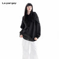 Lapargay Hooded Denim Stitching Cotton Sweatshirt 2026 Spring New Personality Fashion Top