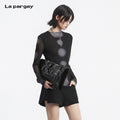 Lapargay Lightweight Mesh T-Shirt Gradient Polka Dot Print Semi-Sheer L72200302V