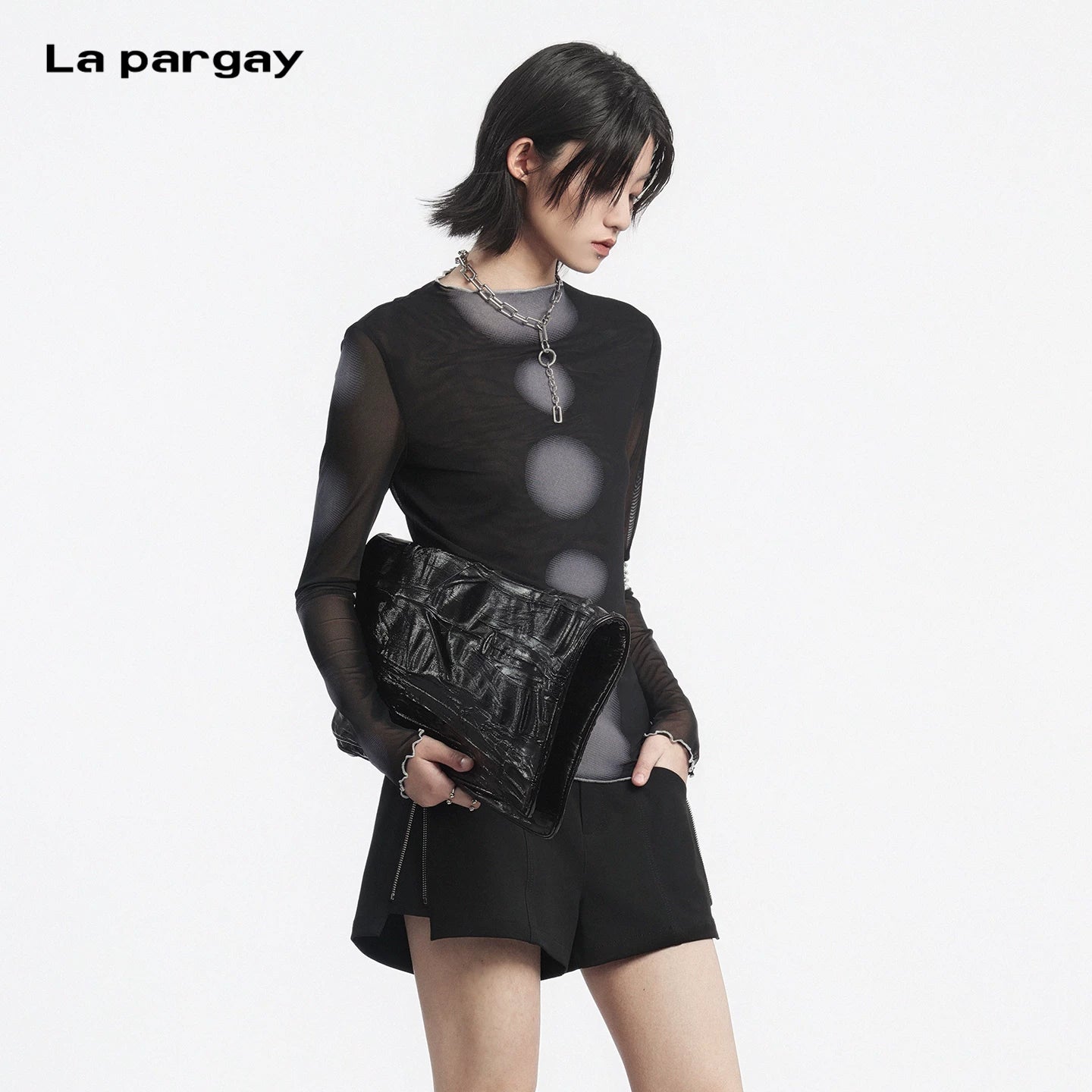 Lapargay Lightweight Mesh T-Shirt Gradient Polka Dot Print Semi-Sheer L72200302V