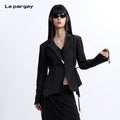 Lapargay  Pleated Textured Short Jacket with Cinched Waist Tie, Irregular Hem L78101227B