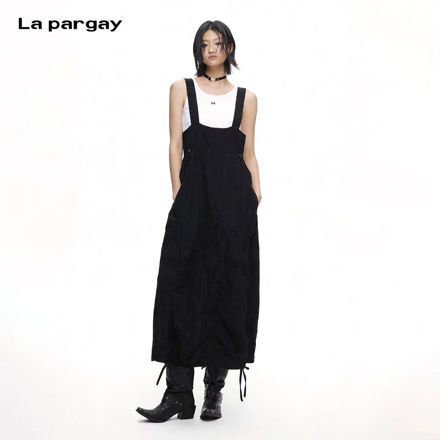 Lapargay side adjustable waist, multi-drawstring hem, functional cargo suspender skirt L75209014C