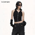Lapargay Stand-collar Sleeveless Vest Double Large Pockets Full Zipper Design Three-dimensional Tailoring L75201908B
