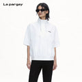 Lapargay Stand Collar Half-Zip Short-Sleeve Shirt, Cinched Drawstring Waist, Clean Proportions L72201924C