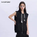 Lapargay 100% Cotton Hooded Sweatshirt Vest for Women 2026 New Personality Design Trendy Fashion Vest