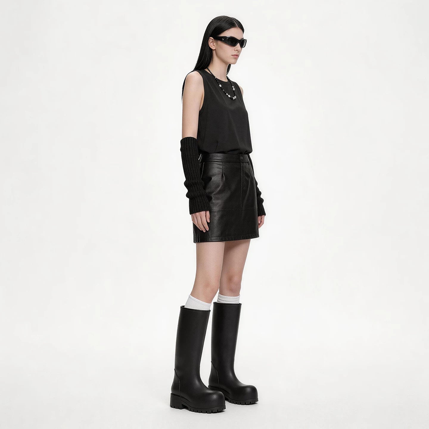 Lapargay A-Line Leather Skirt with 3D Pocket Design Slimming and Hip-Covering Fit L69109207V