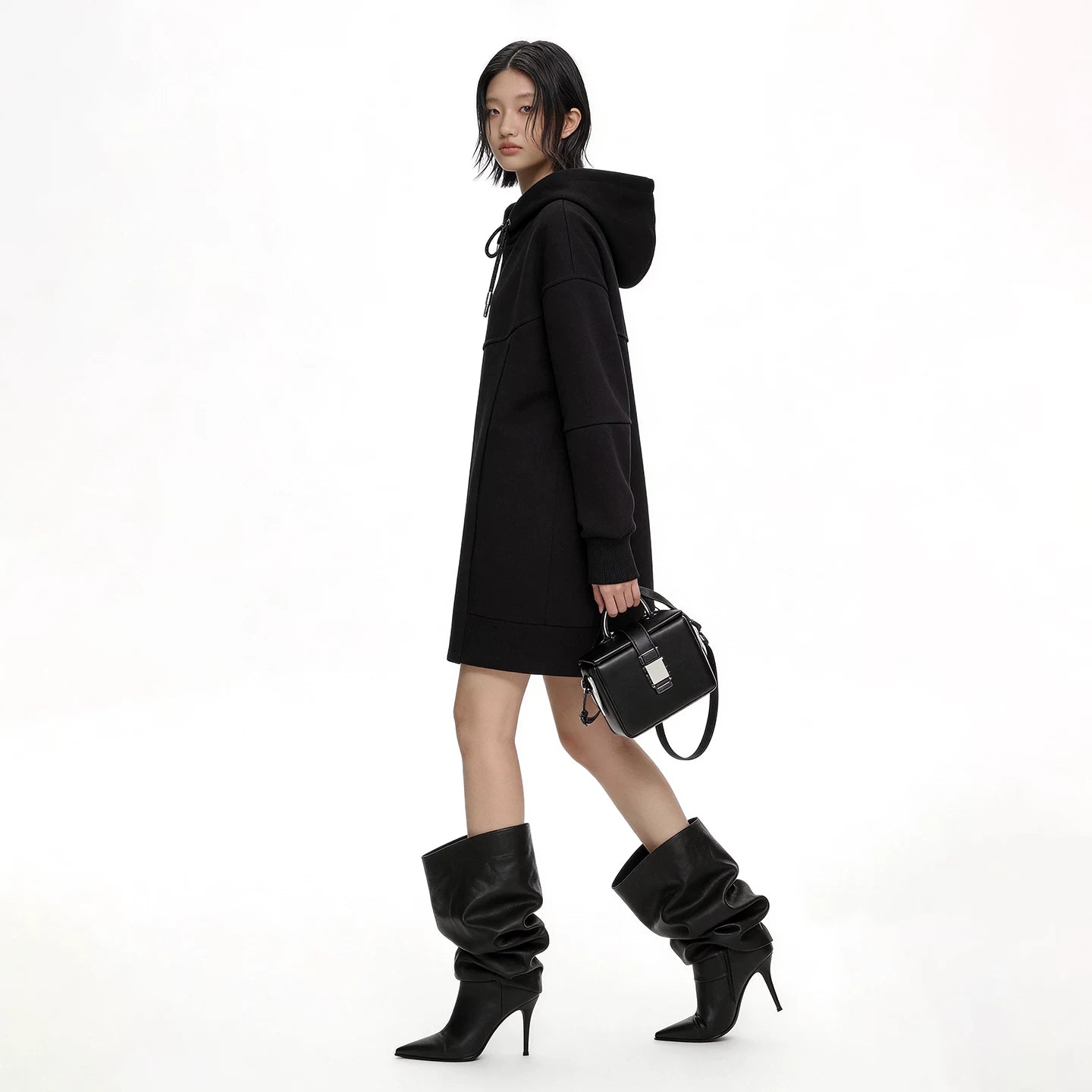 Lapargay Oversize Hoodie Dress with Asymmetric Hem, 3D Cutting L75409001V
