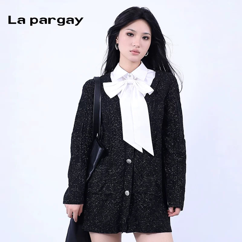 Lapargay Merino wool faux layering sweater, fashionable pullover 2026 new women's V-neck sweater