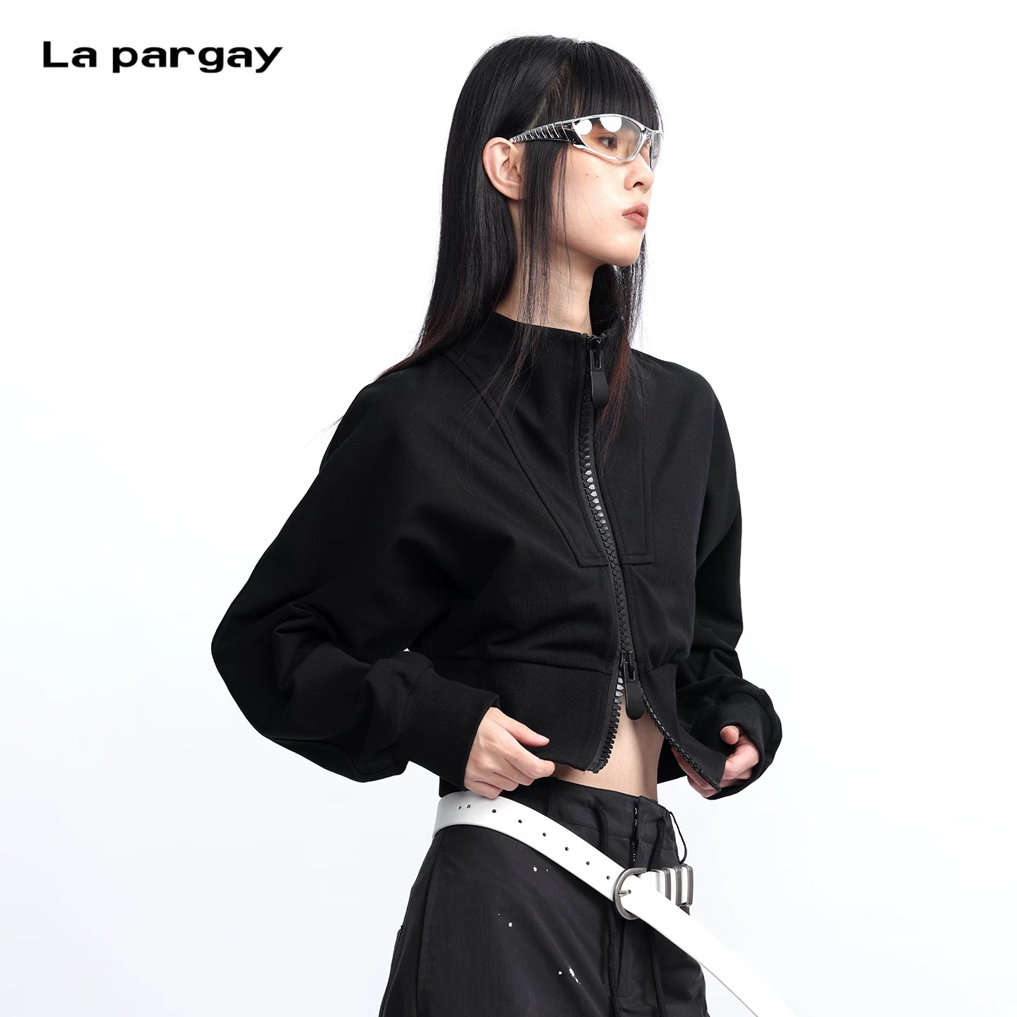 Lapargay Designed Double-Zip Sweatshirt Short Fitted Top L75301204C