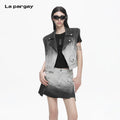 Lapargay sleeveless lapel vest, gradient denim short jacket, chic and versatile cardigan L78201401V