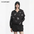 Lapargay  Hooded Drawstring Short Jacket, Half Placket Design, Elastic Hem L78201902V