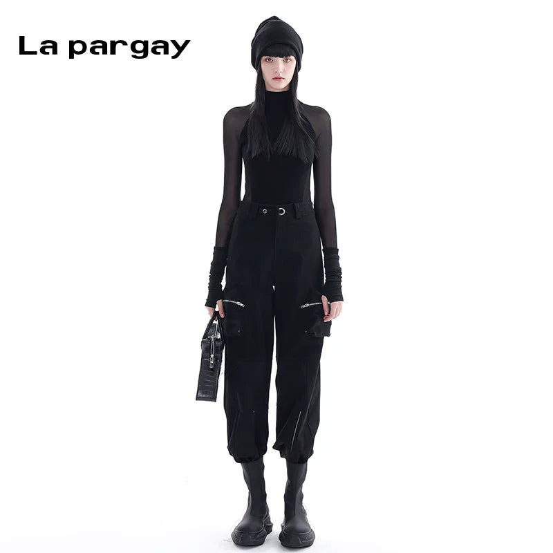 Lapargay high-neck base layer knit sweater 2026 spring new women's black fashion casual long-sleeve fitted top