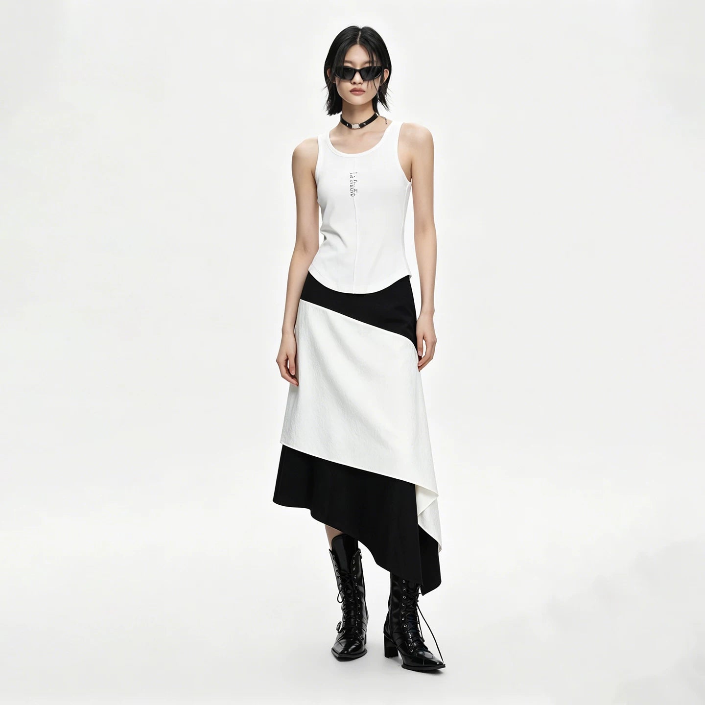 Lapargay Contrast patchwork maxi skirt Elastic high waist Layered hemline L63109109C