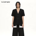 Lapargay Fake Two-piece Short Sleeve Blazer Black and White Contrast Layered Look L69201210S