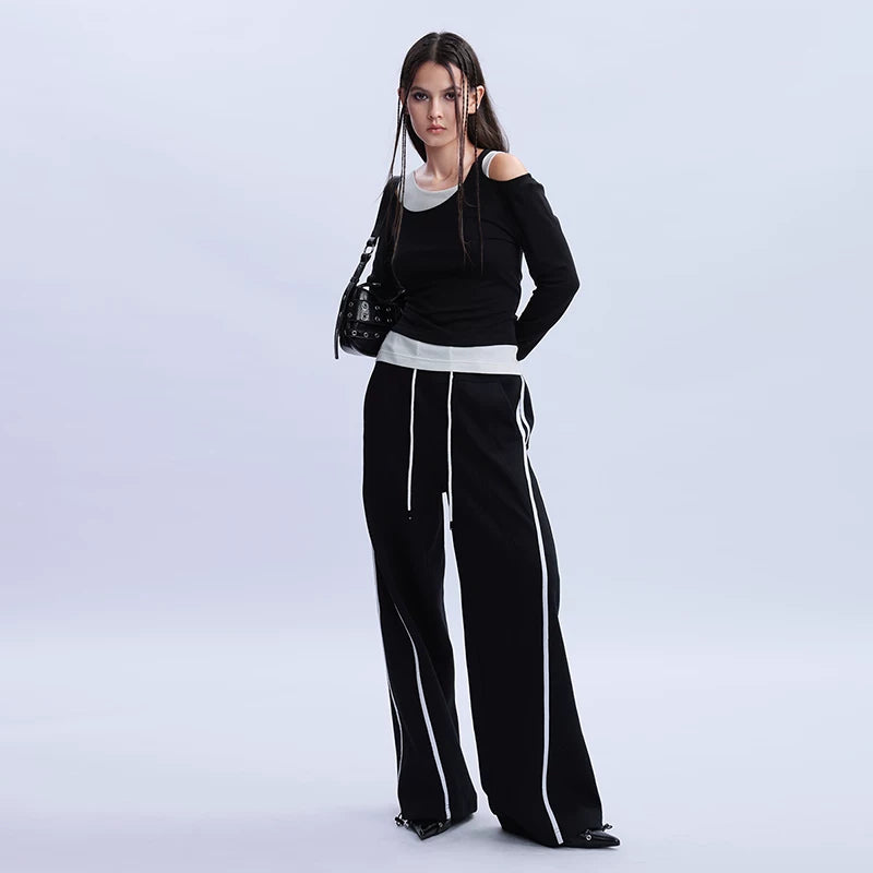 Lapargay Merino Wool Two-Piece Knit Top for Women Spring 2026 New Trendy Fashion Off-Shoulder T-Shirt Design Personality Women's Blouse