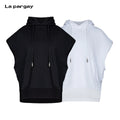 Lapargay Drop-shoulder short vest hoodie 3D kangaroo pocket High-standing hood shape L66301462C