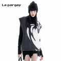 Lapargay irregular pullover high neck knit women 2026 spring new black personality casual niche top