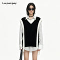 Lapargay Contrast Color V-Neck Knit Vest Side Ribbon Creates Layered Look L66308188C
