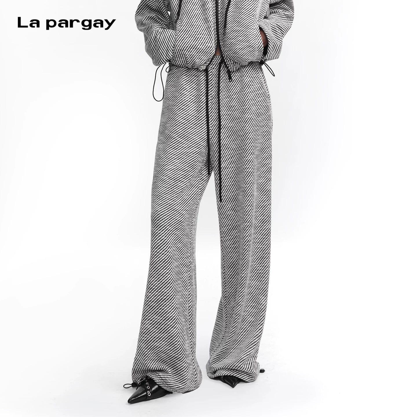 Lapargay [Sleeping Paris] Double-side zipper knitted wide-leg pants Simple straight L75302802V