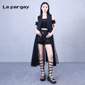 Lapargay Sleeveless Long Knit Stitched Vest 2026 Spring New Women's Black Casual Design Top