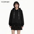 Lapargay Back Flocked Letter Hoodie American Retro Style Contrast Drawstring L75401990C