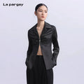 Lapargay Pure Cotton Long-sleeved Shirt 2026 Spring New Style Women's Black Personalized Slim-Fit Top