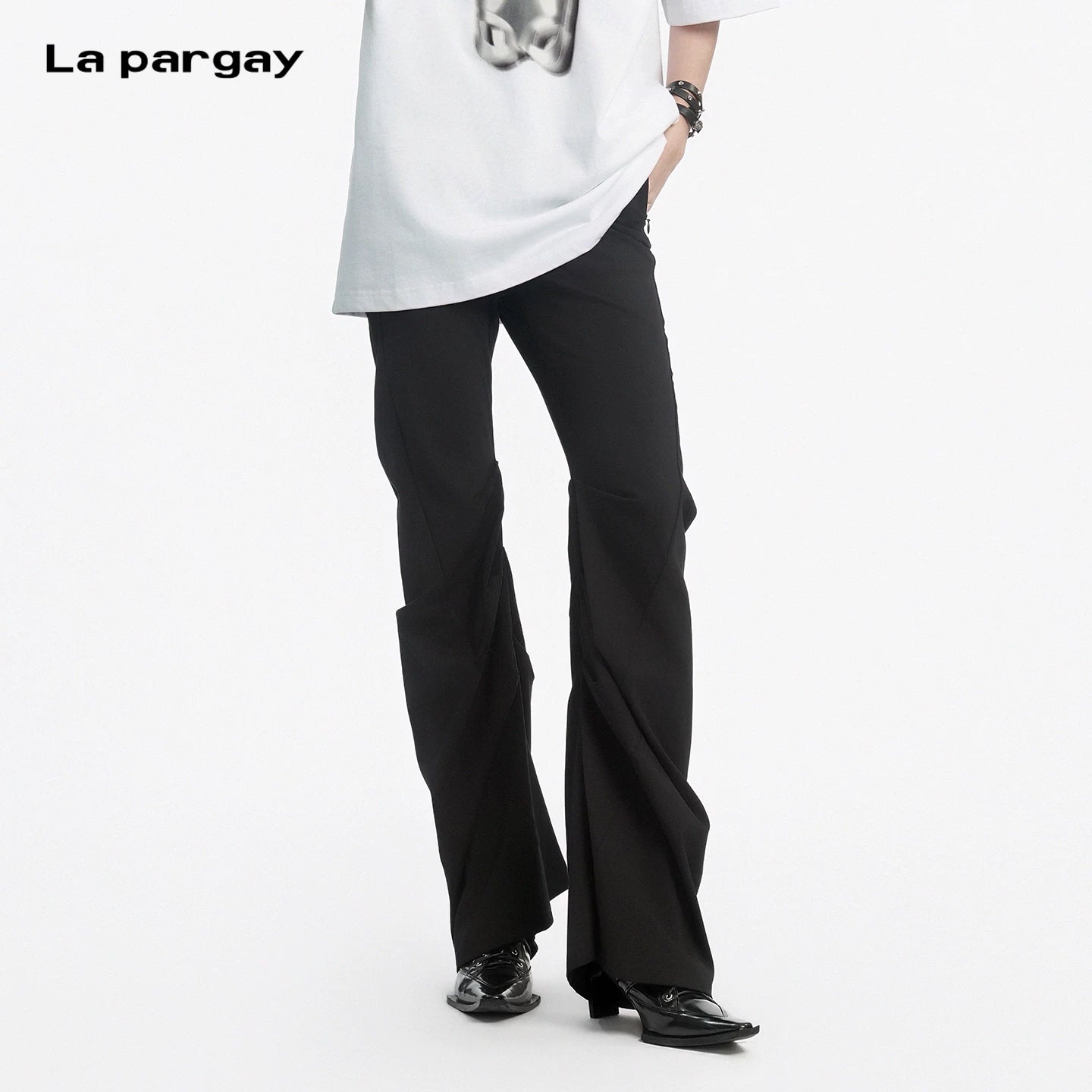 Lapargay High-Waist Pleated Micro-Flare Casual Pants Optimized Silhouette Body-Shaping L66202664C