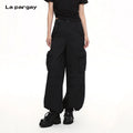 Lapargay high-waist cargo casual pants, multi-pocket design, loose tapered leg L69102661S