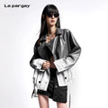 Lapargay  Gradient PU Jacket Loose Fit Large Pocket Design L78101309V