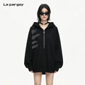 Lapargay half-zip hoodie with side letter print, relaxed drop shoulder silhouette L75101903S