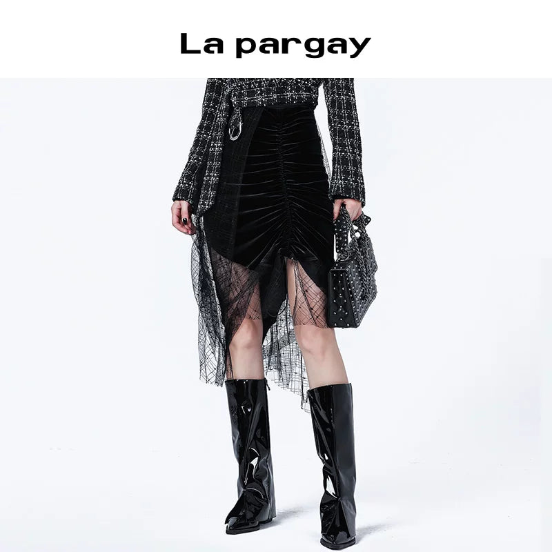 Lapargay Irregular Style Skirt Sweet and Cool Half Skirt 2026 New Trendy Brand Design Mesh Skirt
