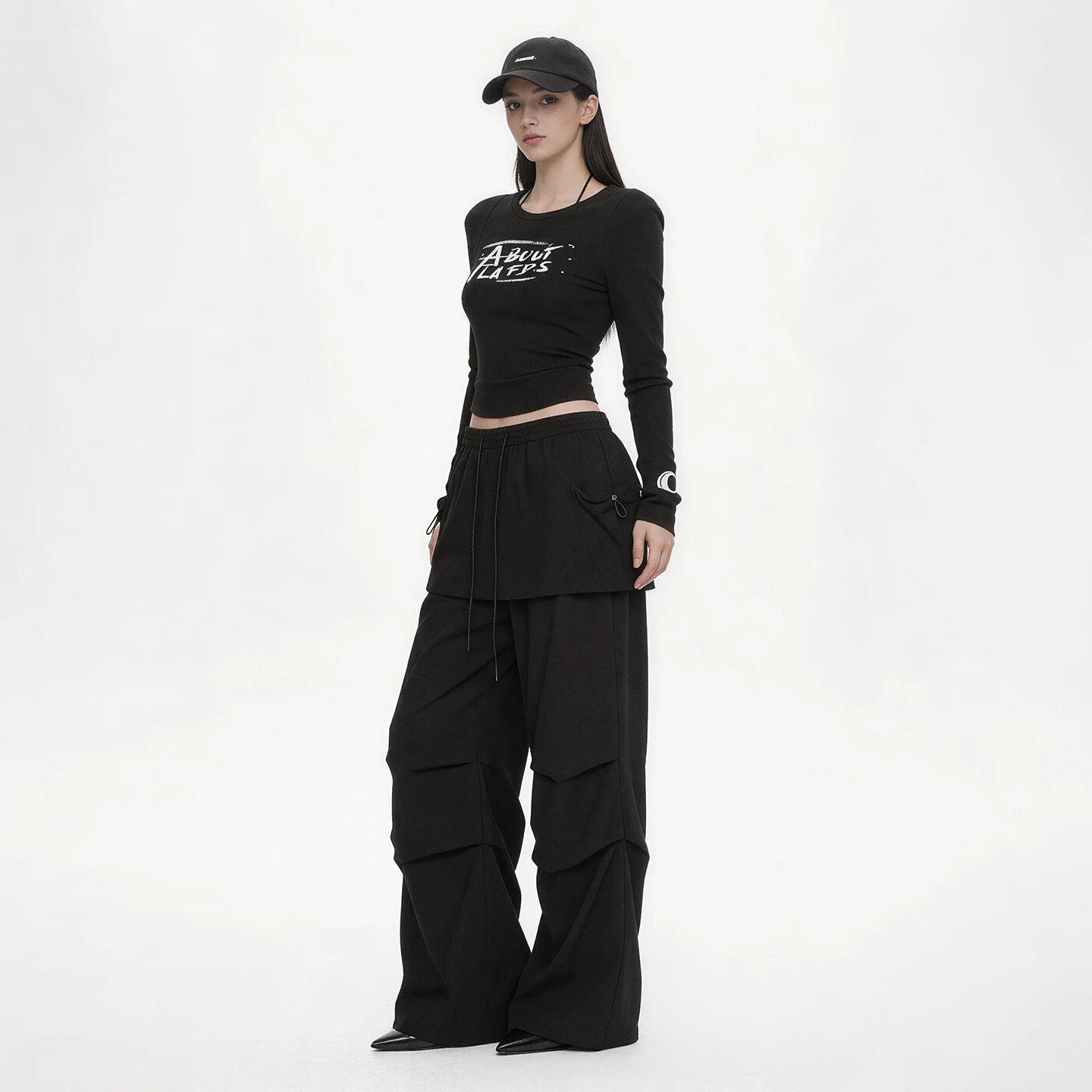 Lapargay Fake Two-Piece Skirt Pants Design Layered Flared High Waist Elastic Waistband L75202604V