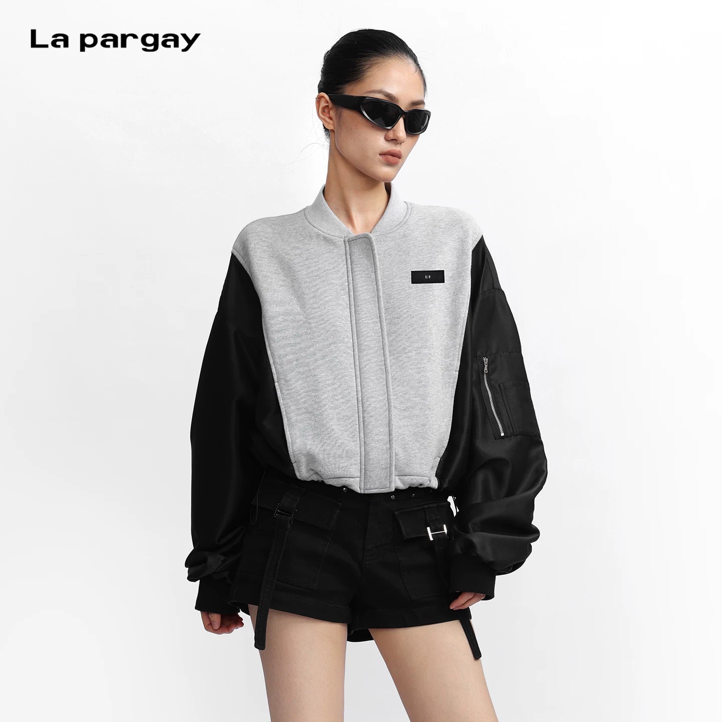 Lapargay 【Sleeping Paris】Patchwork Oversized Short Jacket  Dual-Color Contrast L75301224V