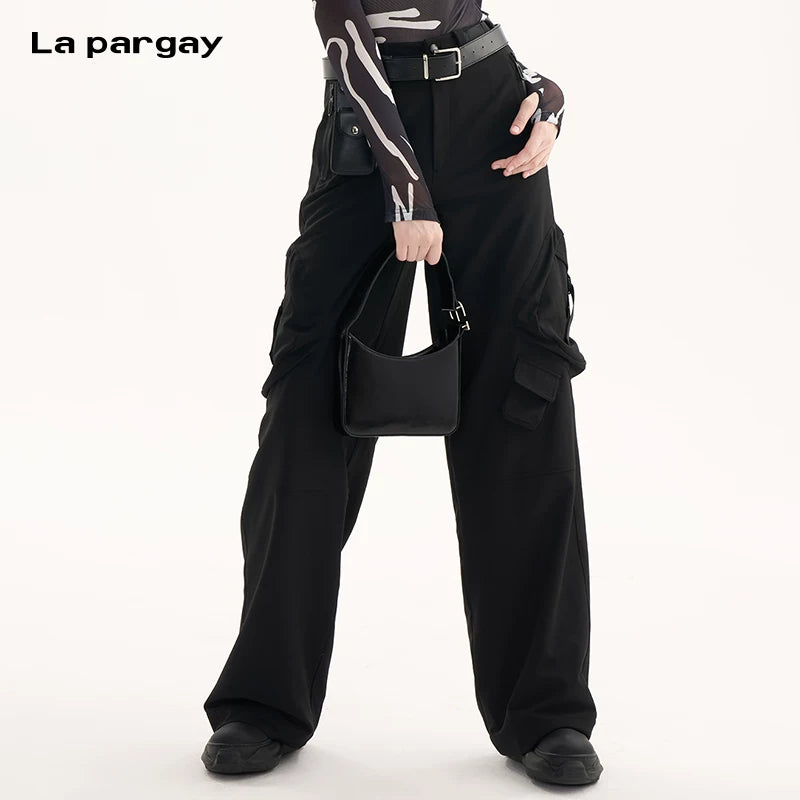Lapargay high waist long cargo pants 2026 new women black personality casual straight niche pants