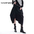 Lapargay high waist irregular skirt 2026 spring new women's black personality casual mid long skirt