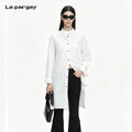 Lapargay New Chinese-style long shirt Stand collar single-breasted Irregular slit hem L60301019C