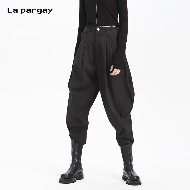 Lapargay pure cotton tapered casual wide-leg pants 2026 spring new style women's personalized fashion pants
