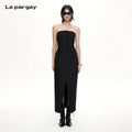 Lapargay Atmosphere Strapless Dress Fringe Design Waist Cinching Split Elegant Style L69209017B