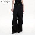 Lapargay  utility casual wide-leg pants double side sash pockets pleats modify leg shape L78202610V