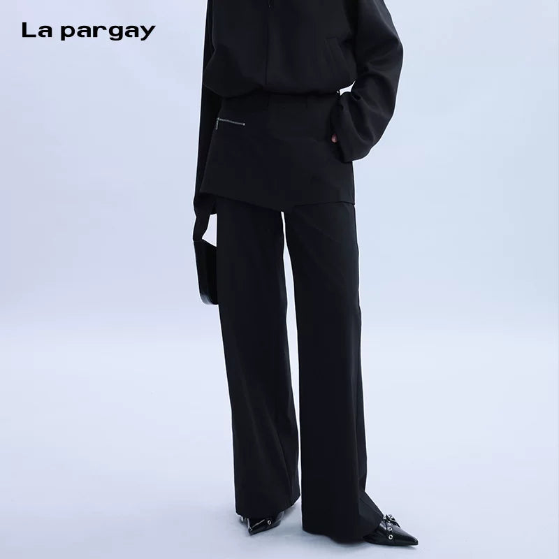 Lapargay Unique Fake Two-Piece Casual Pants Women 2026 New Black Design Sense Niche Pants