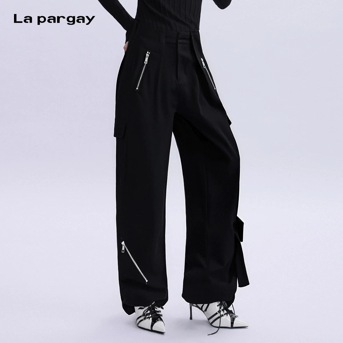 Lapargay Straight Pocket Cargo Pants 2026 Spring New Trendy Personalized Casual Long Pants Women Design Zipper Floor-Length Pants