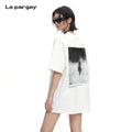 Lapargay Back Print Short Sleeve T-Shirt Loose Fit Relaxed Versatile L69200222C