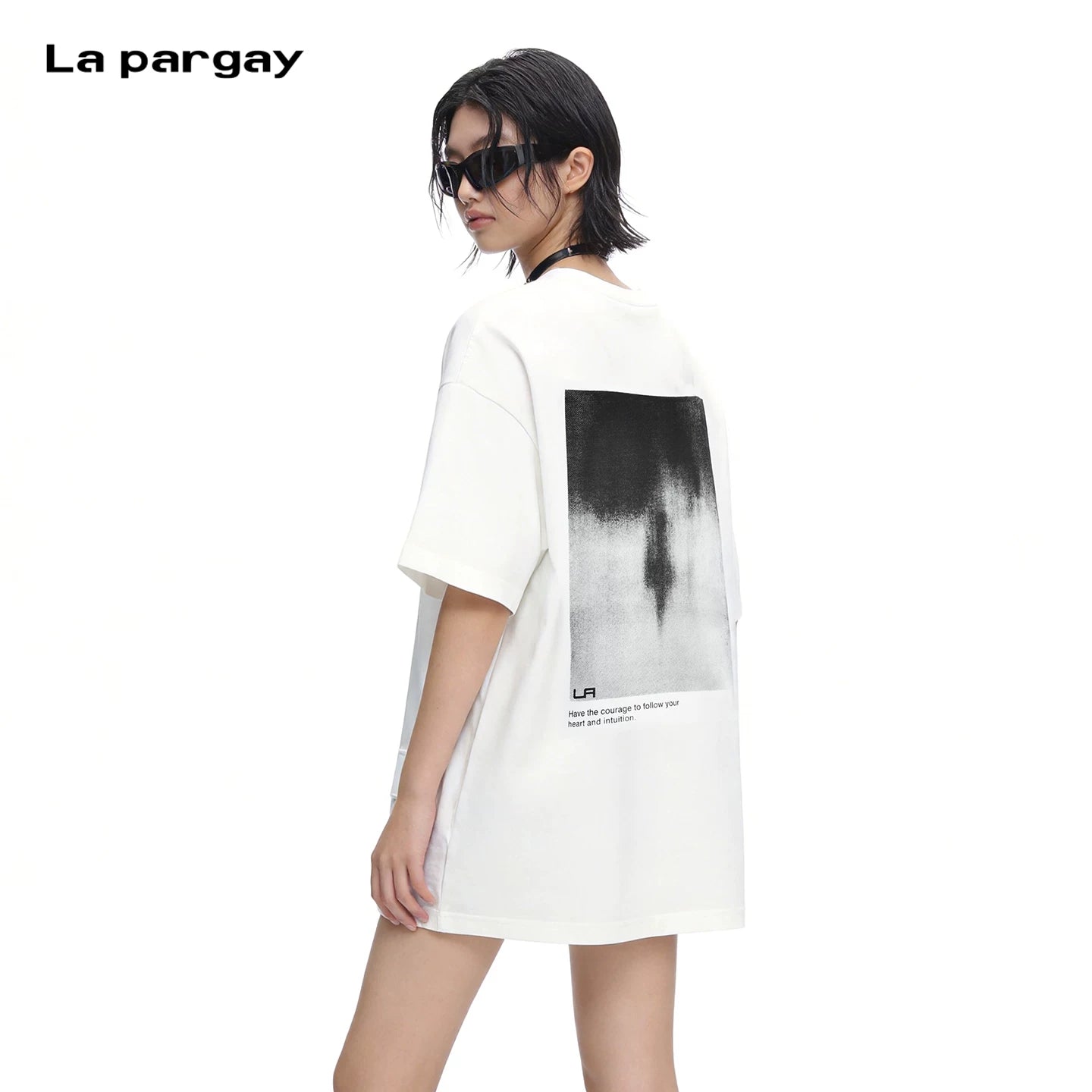 Lapargay Back Print Short Sleeve T-Shirt Loose Fit Relaxed Versatile L69200222C