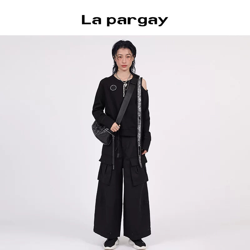 Lapargay 2026 Spring New Black Casual Cargo Pants Street Unisex 3D Pocket Casual Pants